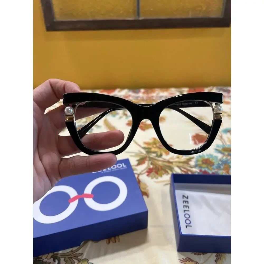 Pair Of ZEELOOL Eyeglasses Benitez And Black Pearl Cateye Frames (Clear Lenses)